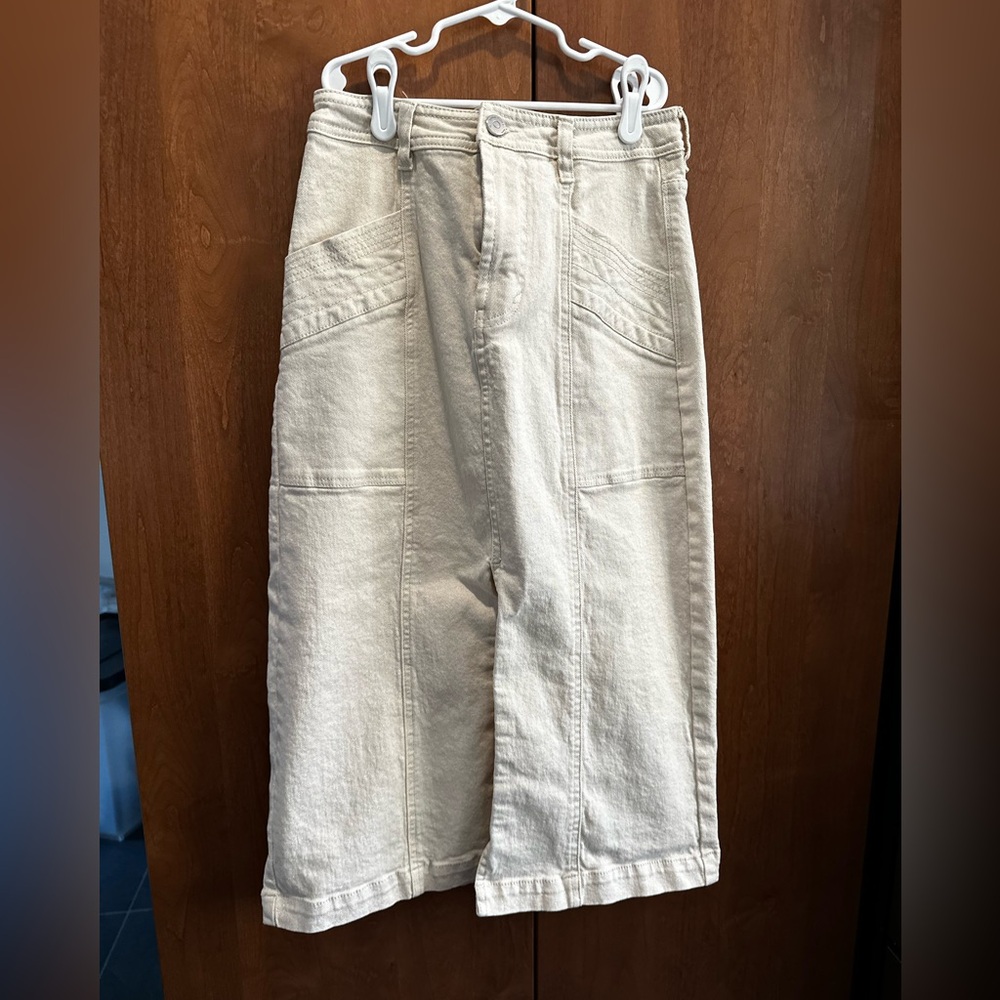 Habitual Metallic Cream Denim MIDI Skirt